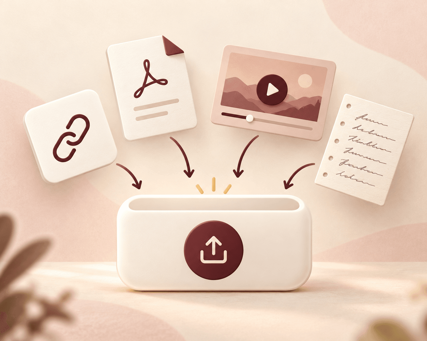 Links, PDFs, videos, and handwritten notes flowing into biu
