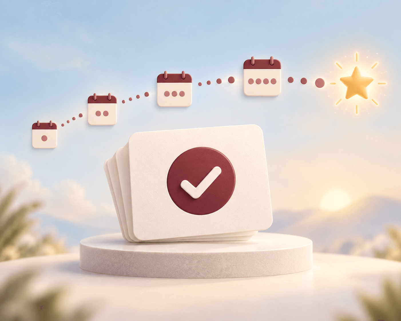 Flashcards scheduled across widening review intervals to build lasting memory